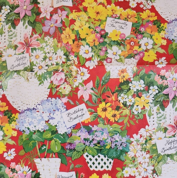 Lot of 1980s Wrapping Paper Care Bears Floral Happy Birthday Umbrella Kitsch - Picture 4 of 8